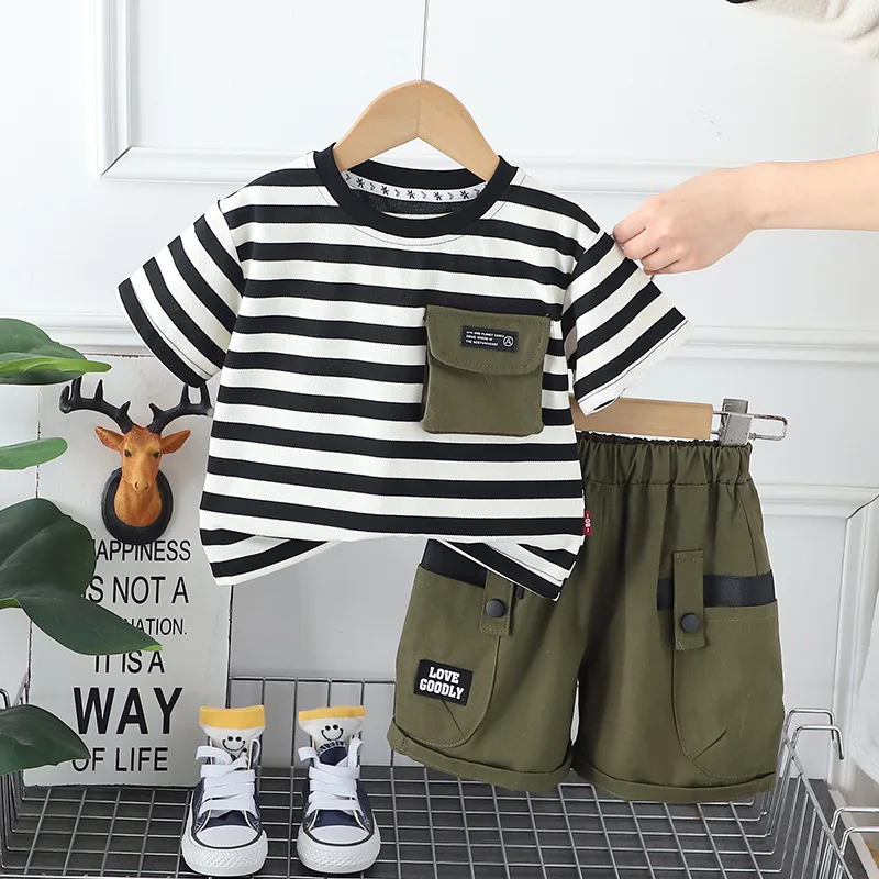 kf-S494bcc7c2c4e4380abbf09ce616f4d85Q-New-Summer-Baby-Clothes-Suit-Children-Boys-Casual-Striped-T-Shirt-Shorts-2Pcs-Set-Infant-Outfits
